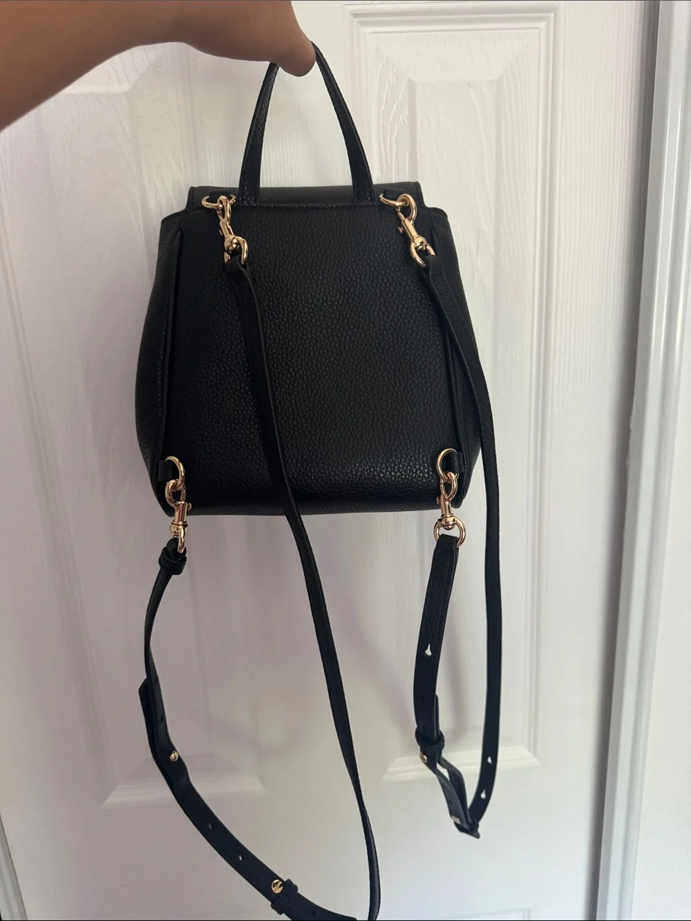 Marc Jacobs Black Pebbled Leather Mini Backpack with Gold Turnlock